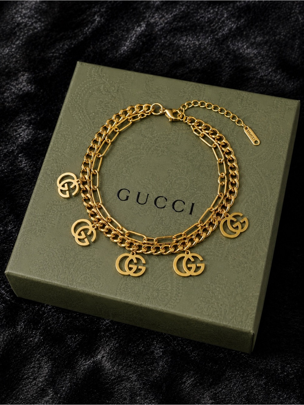 Gold Double GG Charm Layered Bracelet